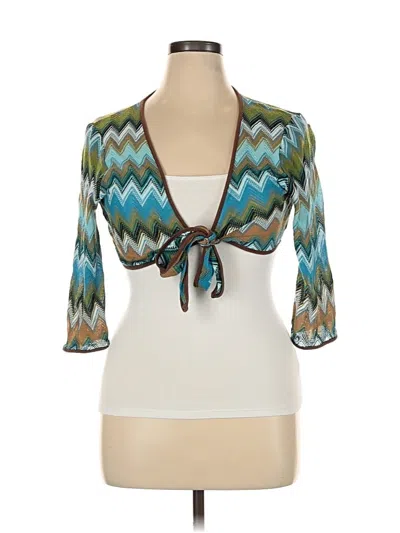 Pre-owned Faded Glory 3/4 Sleeve Top Teal Plunge Neckline Tops In Blue