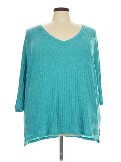 Pre-owned Faded Glory 3/4 Sleeve Top Teal V-neck Tops
