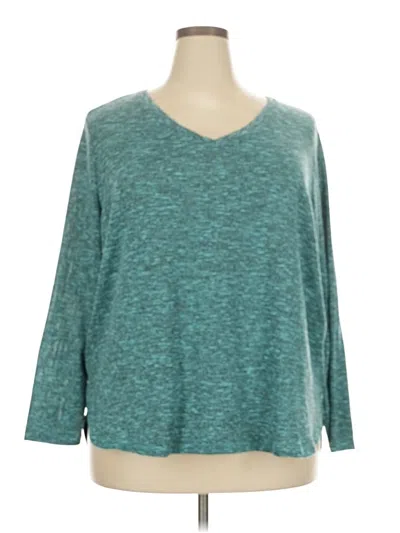 Pre-owned Faded Glory 3/4 Sleeve Top Teal V-neck Tops