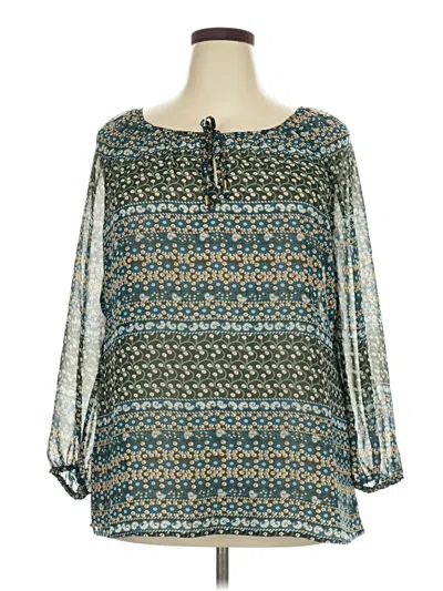Pre-owned Faded Glory Long Sleeve Blouse In Teal
