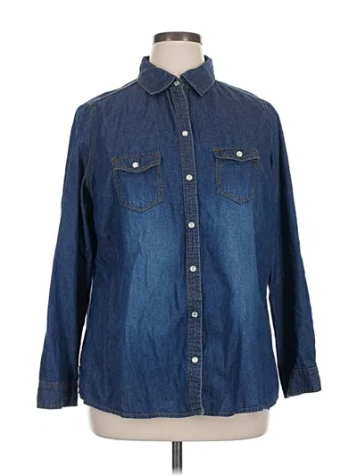 Pre-owned Faded Glory Long Sleeve Button Down Shirt In Blue
