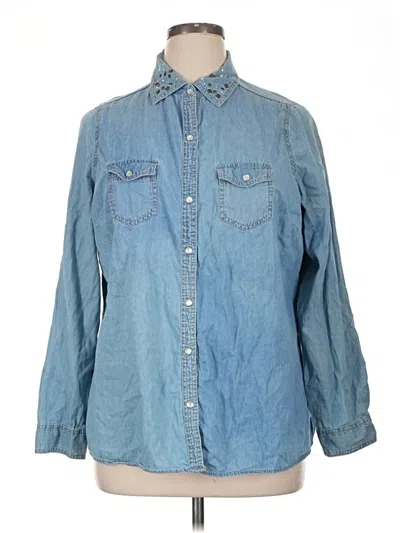 Pre-owned Faded Glory Long Sleeve Button Down Shirt In Blue