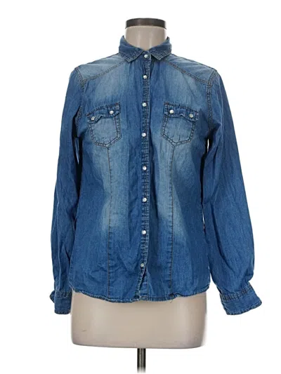 Pre-owned Faded Glory Long Sleeve Button Down Shirt In Blue