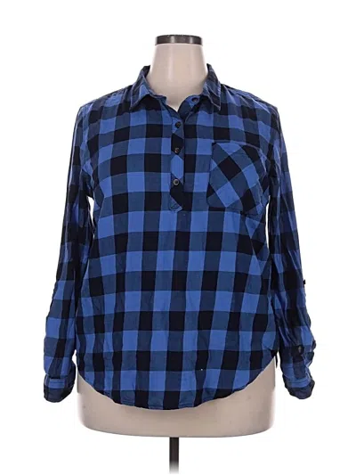 Pre-owned Faded Glory Long Sleeve Button Down Shirt In Blue