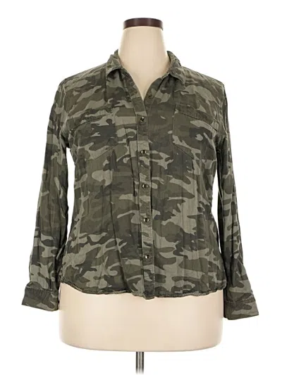 Pre-owned Faded Glory Long Sleeve Button Down Shirt In Green