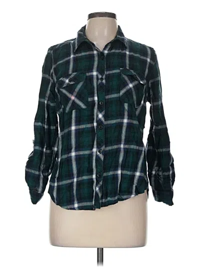 Pre-owned Faded Glory Long Sleeve Button Down Shirt In Green