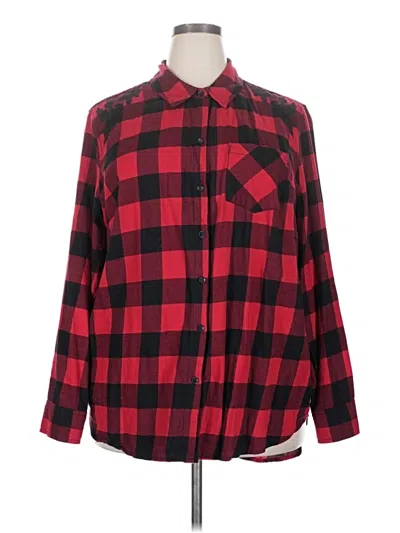 Pre-owned Faded Glory Long Sleeve Button Down Shirt In Red