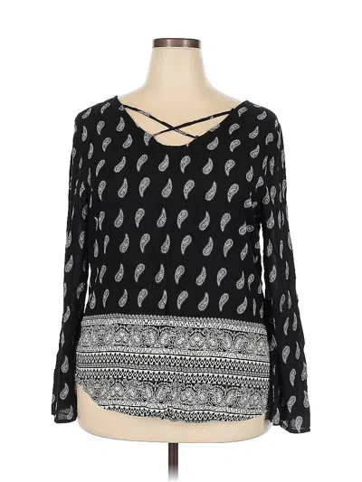 Pre-owned Faded Glory Long Sleeve Top Black Keyhole Neckline Tops