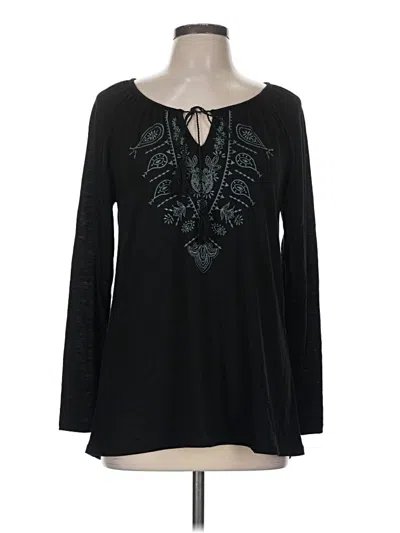 Pre-owned Faded Glory Long Sleeve Top Black Keyhole Neckline Tops