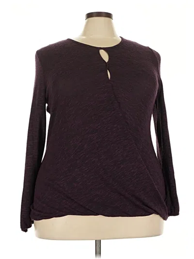 Pre-owned Faded Glory Long Sleeve Top Burgundy Keyhole Neckline Tops