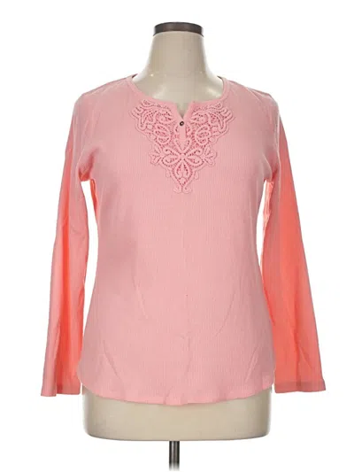 Pre-owned Faded Glory Long Sleeve Top Pink Keyhole Neckline Tops