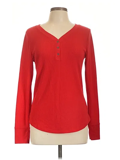 Pre-owned Faded Glory Long Sleeve Top Red V-neck Tops