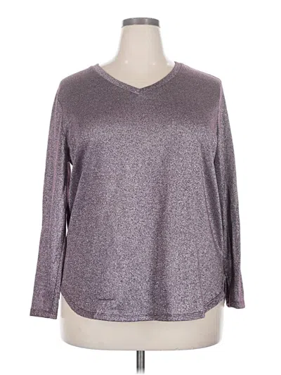 Pre-owned Faded Glory Long Sleeve Top Silver Metallic Pattern V-neck Tops
