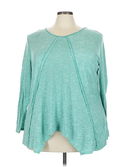 Pre-owned Faded Glory Long Sleeve Top Teal Keyhole Neckline Tops In Blue