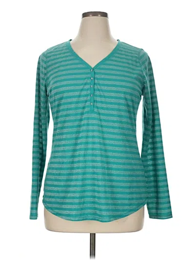 Pre-owned Faded Glory Long Sleeve Top Teal V-neck Tops