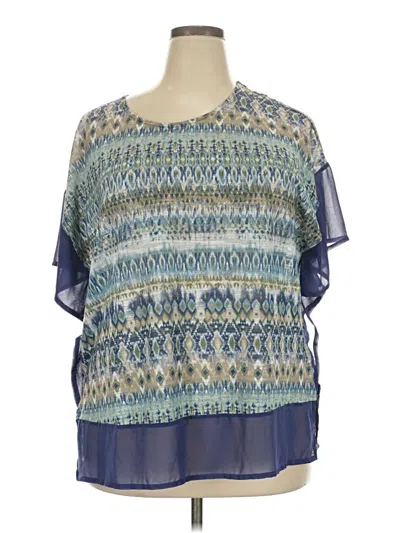 Pre-owned Faded Glory Short Sleeve Blouse In Blue