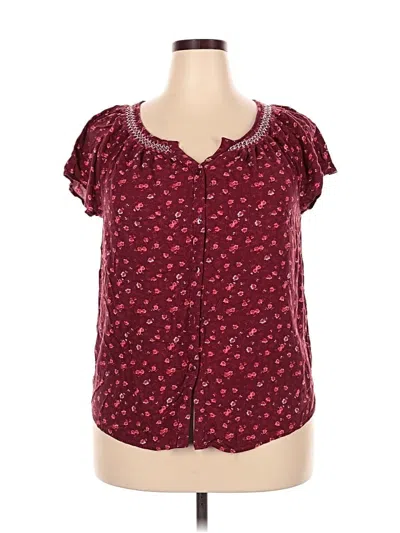 Pre-owned Faded Glory Short Sleeve Blouse In Burgundy