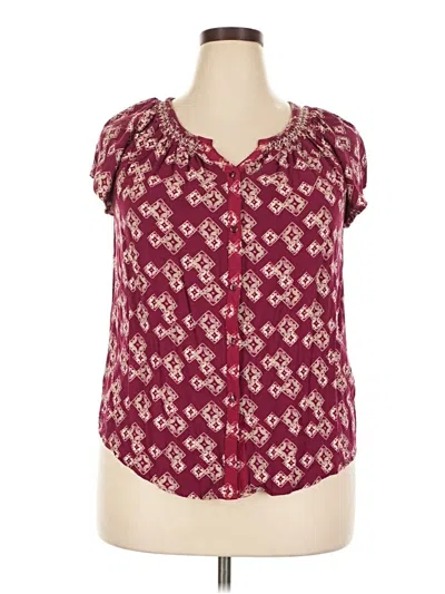 Pre-owned Faded Glory Short Sleeve Blouse In Burgundy