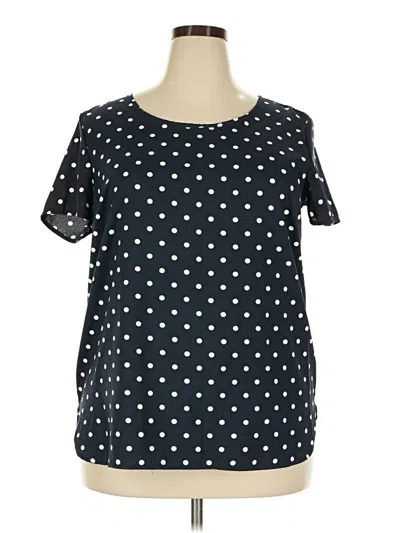 Pre-owned Faded Glory Short Sleeve Top Black Polka Dots Pattern Keyhole Neckline Tops