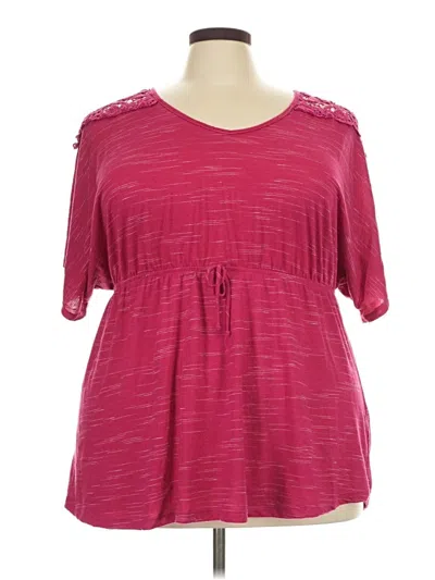 Pre-owned Faded Glory Short Sleeve Top Burgundy Keyhole Neckline Tops