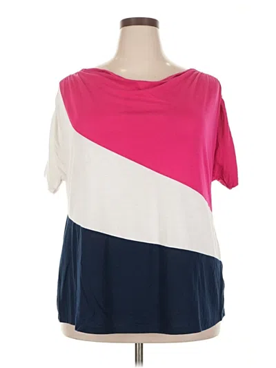 Pre-owned Faded Glory Short Sleeve Top Pink Color Block Pattern Boatneck Tops