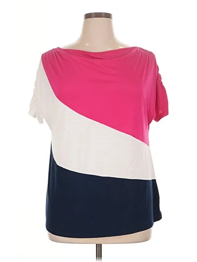 Pre-owned Faded Glory Short Sleeve Top Pink Color Block Pattern One Shoulder Neckline Tops