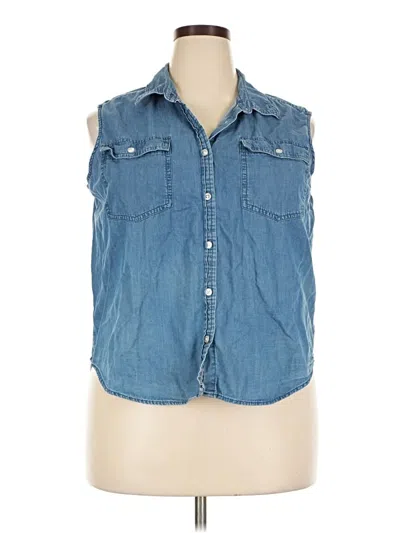 Pre-owned Faded Glory Sleeveless Button Down Shirt In Blue