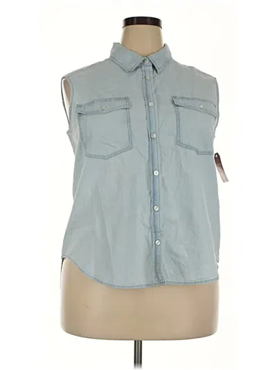 Pre-owned Faded Glory Sleeveless Button Down Shirt In Blue