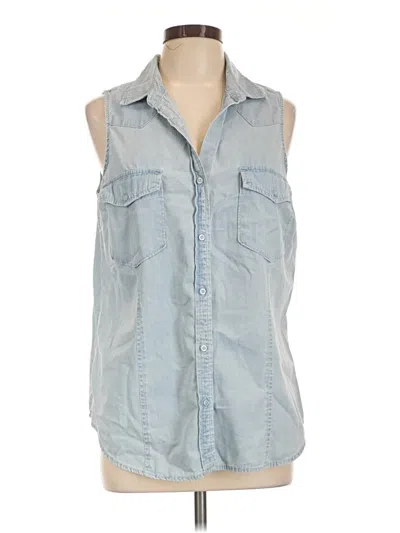 Pre-owned Faded Glory Sleeveless Button Down Shirt In Blue