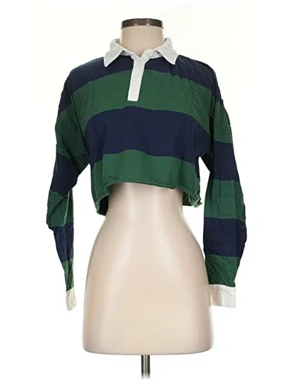 Pre-owned Faded Rose Long Sleeve Polo Shirt In Green