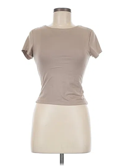 Pre-owned Faded Rose Short Sleeve Top Tan Scoop Neck Tops In Brown