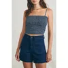 Faherty Alisee Smocked Top In Navy Riverton Ditsy