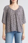 Faherty Amira Floral Print Top In Navy Ditsy