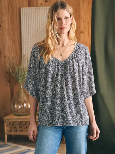 Faherty Amira Top In Navy Ditsy Floral