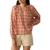 Faherty Annalise Plaid Organic Cotton Popover Top In Sunset Gingham