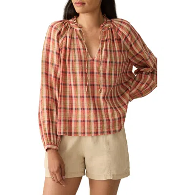 Faherty Annalise Plaid Organic Cotton Popover Top In Sunset Gingham