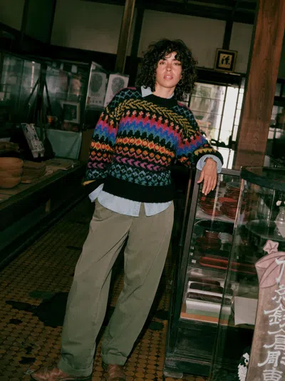 Faherty Apres Alpaca Midnight Bay Crew Sweater In Harbor Lights Fairisle