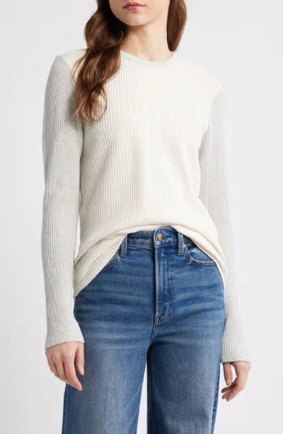 Faherty Apres Colorblock Long Sleeve Waffle Knit Top In Egret Varsity