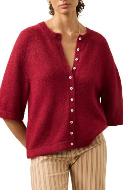 Faherty Apres Alpaca Cardigan In Wine Rust In Burgundy