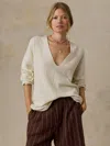 Faherty Boucle Deep V-neck Sweater In White