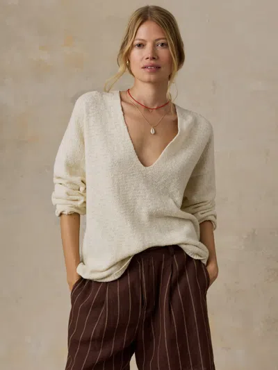 Faherty Boucle Deep V-neck Sweater In White