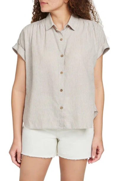 Faherty Breeze Button-up Shirt In Tan Petite Stripe