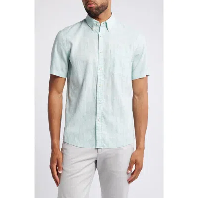 Faherty Breeze Short Sleeve Linen Blend Button-up Shirt In White Wall Atoll Block