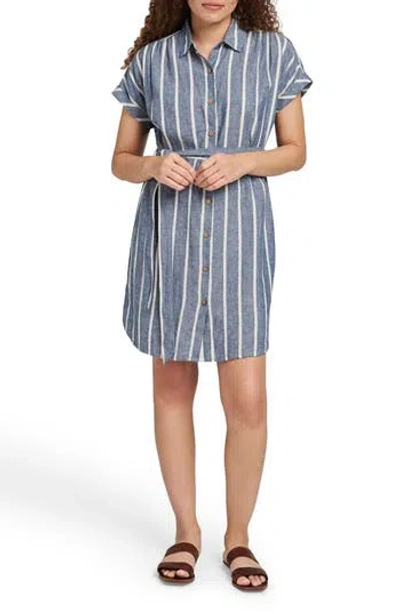 Faherty Breeze Stripe Belted Linen Blend Shirtdress In Coastal Crisp