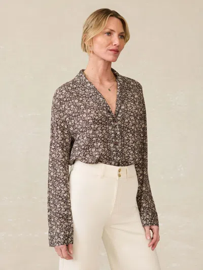 Faherty Cabana Long-sleeve Shirt In Charcoal Woodstock Floral