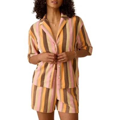 Faherty Cabana Stripe Towel Terry Camp Shirt In Multi