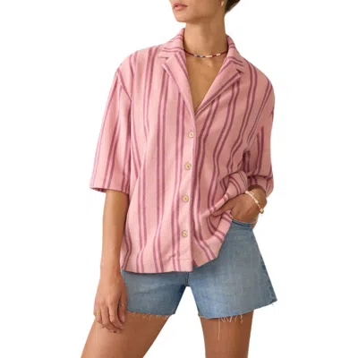 Faherty Cabana Stripe Towel Terry Camp Shirt In Pink