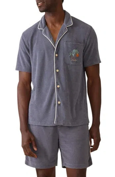 Faherty Cabana Towel Terry Camp Shirt In Purple