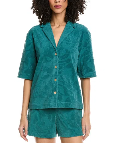 Faherty Cabana Towel Terry Camp Shirt In Green