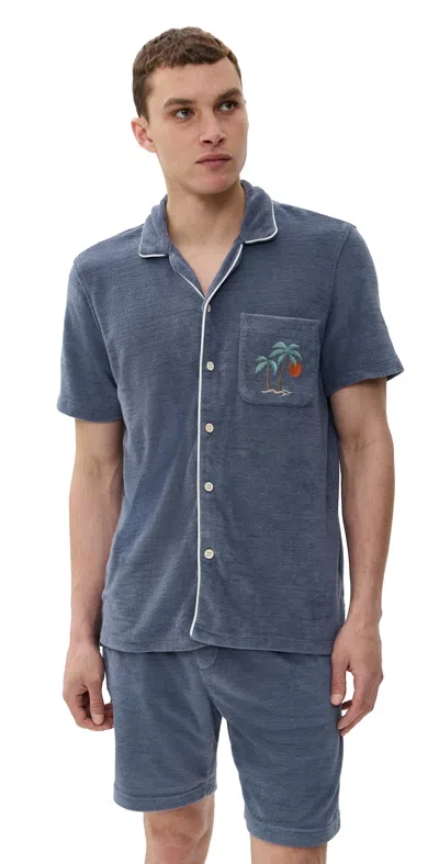 Faherty Cabana Towel Terry Shirt Eastern Storm